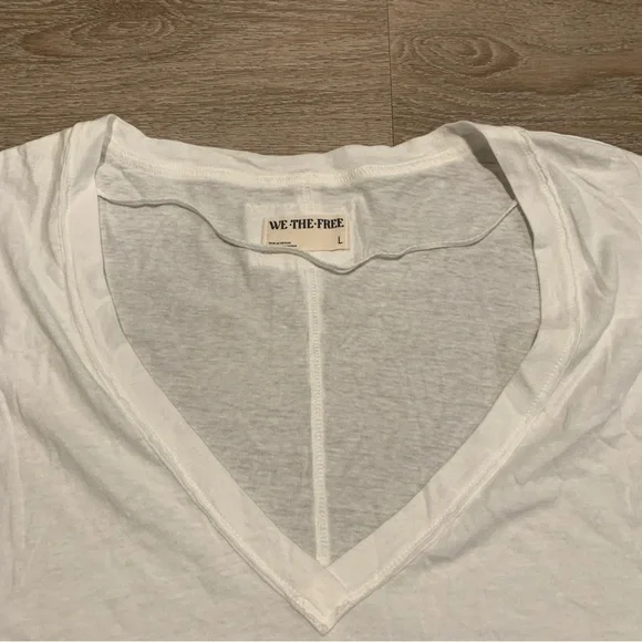 NWT We the Free Free People Nina White V-Neck Cotton T-Shirt Size L - Picture 2 of 7